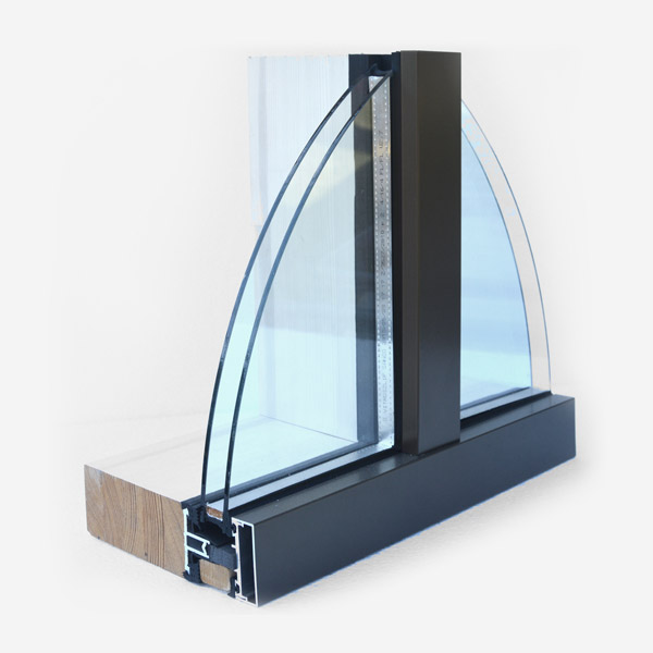 Pfosten-Riegel-Fassadenprofil<br />Holz-Aluminium<br />Glas: 2-fach Iso Ug= 1.1-1.0 W/m²K