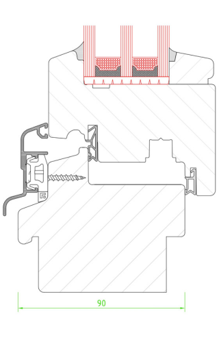 Technische Zeichnung der Bautiefe IV 90 für den Fensterbau